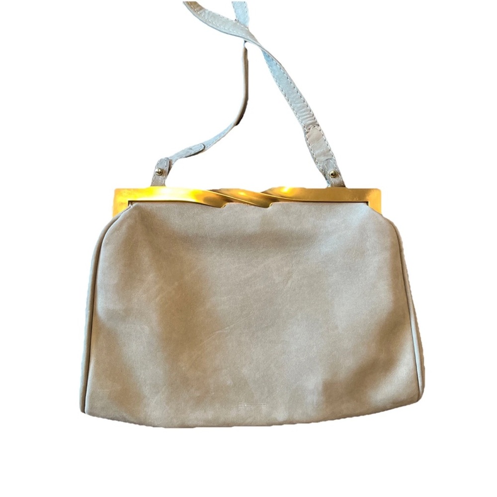 Donna Karan New York Purse Genuine Leather Made In Italy Light Gray/Green & Gold - Picture 4 of 13
